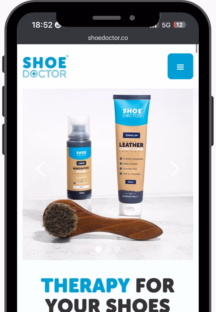 Shoe Doctor website on mobile