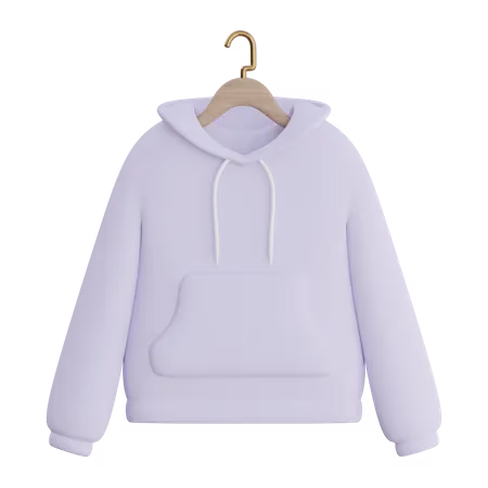 Plain light purple hooded sweatshirt with drawstrings hanging on a wooden hanger.
