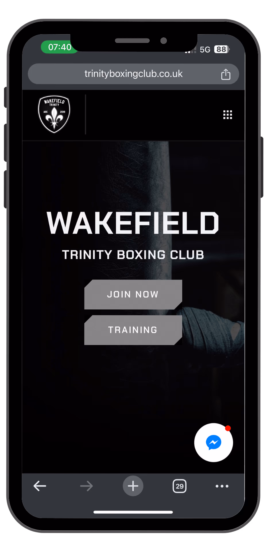Trinity Boxing Wakefield mobile view