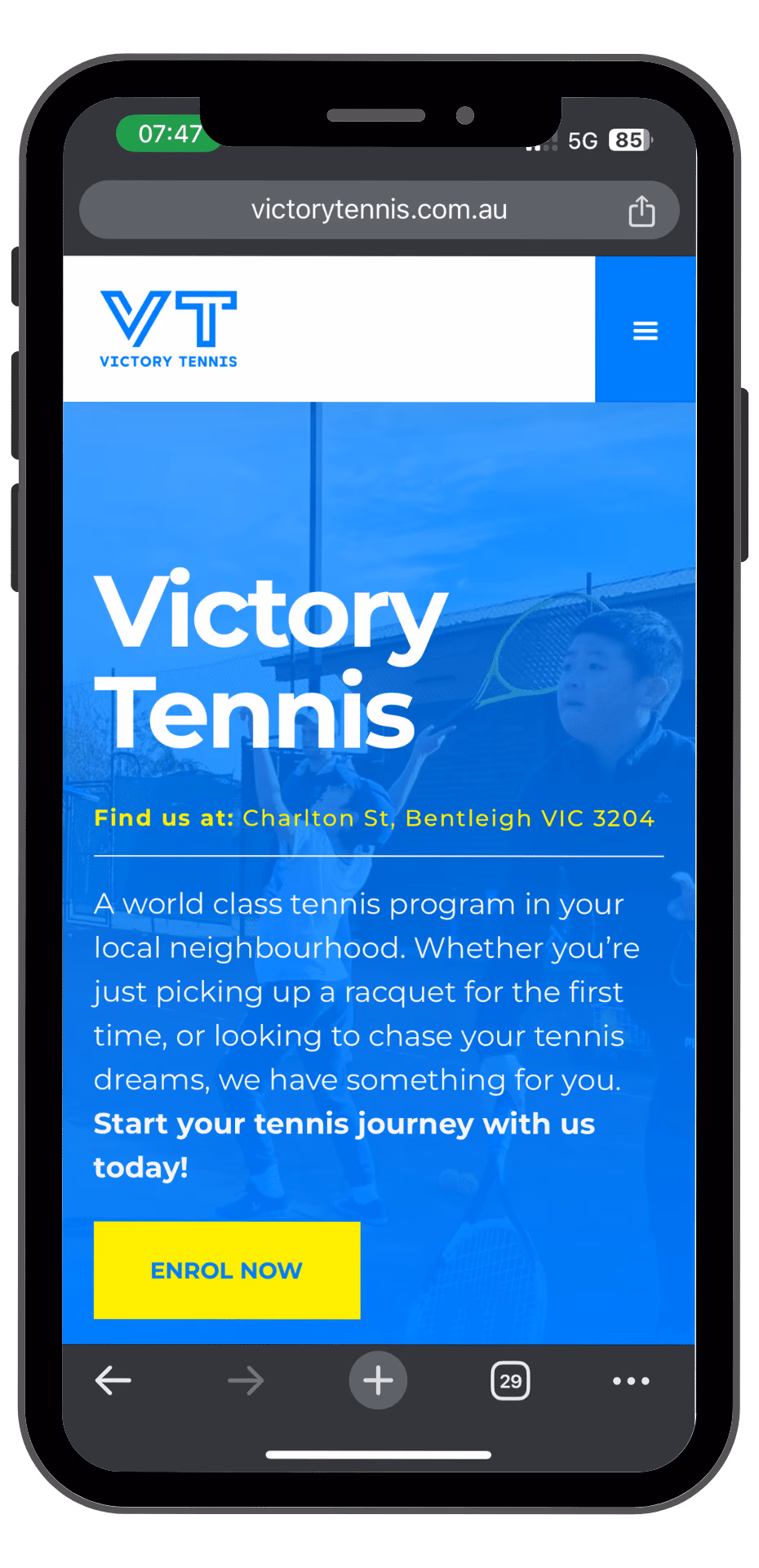 Victory Tennis mobile view