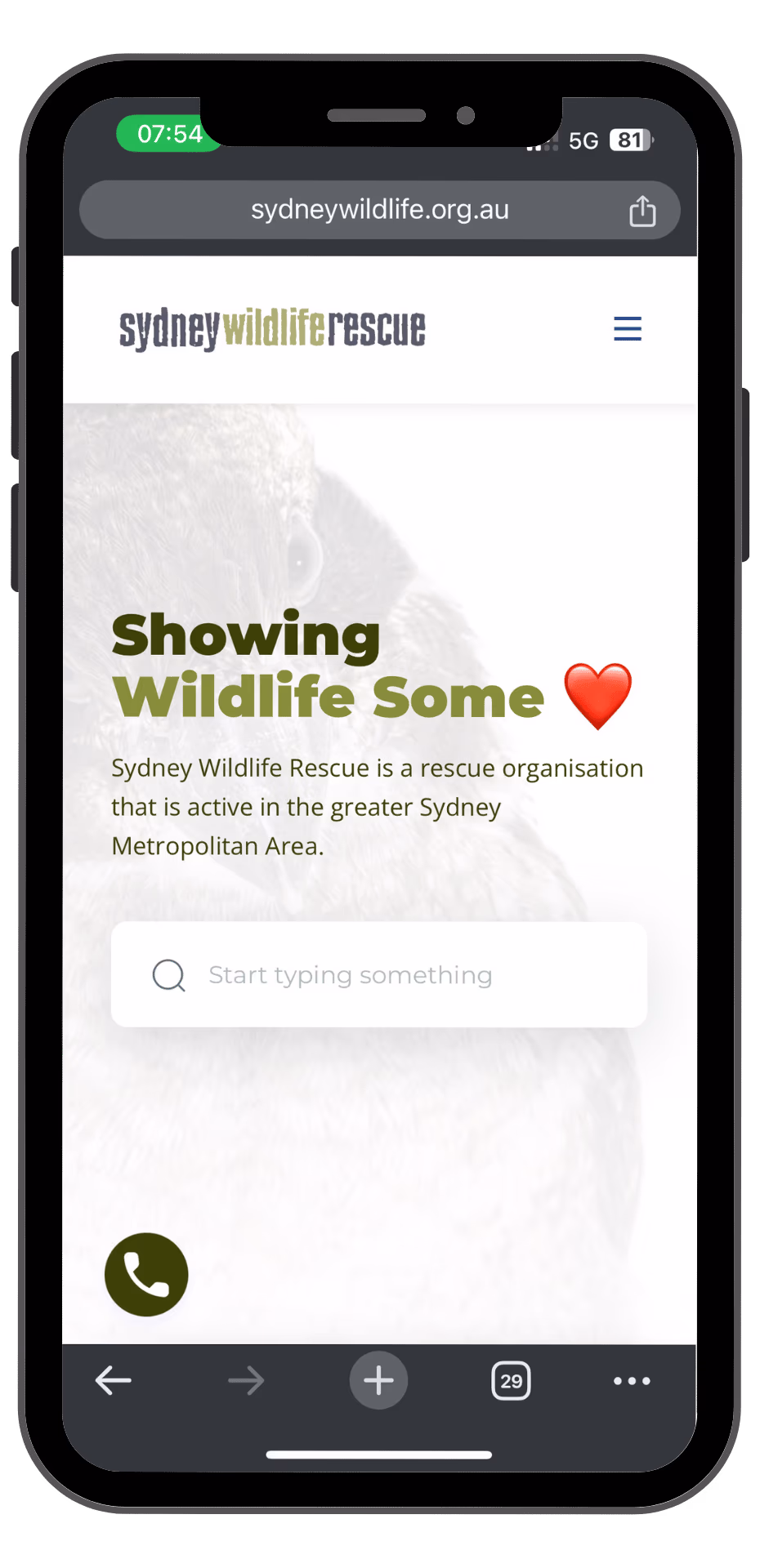 Sydney Wildlife Rescue mobile view