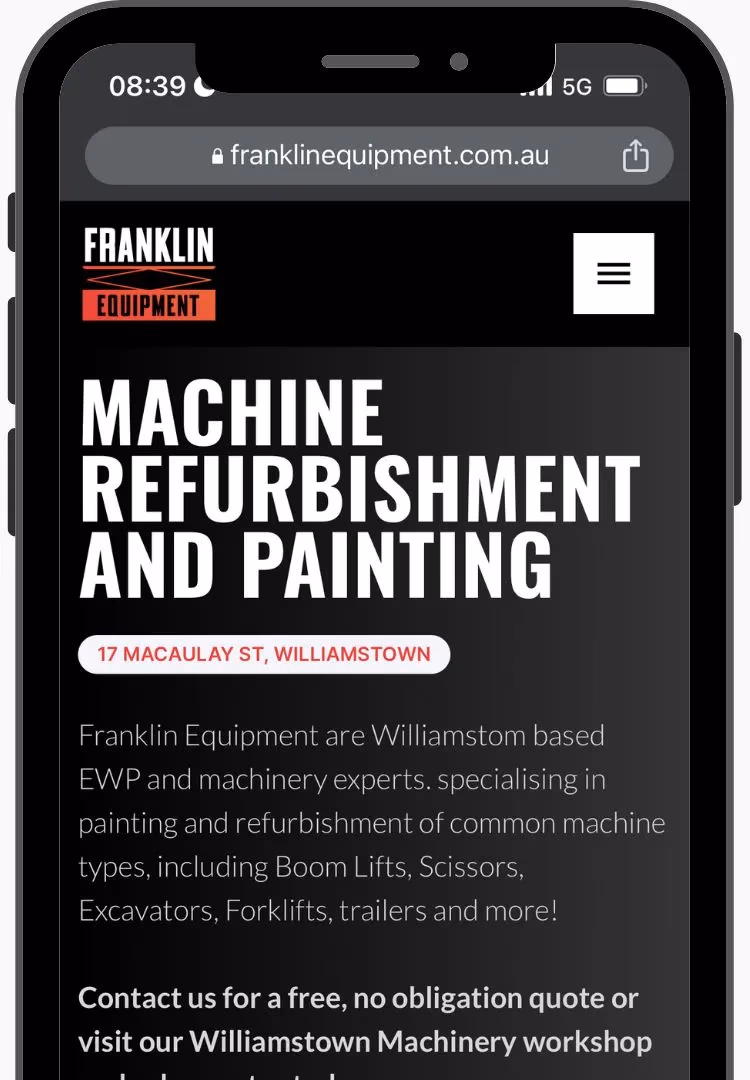 Franklin Equipment website on mobile
